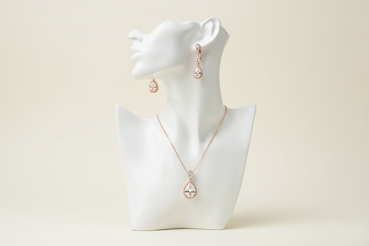 Matching Earrings and Necklace Set on Mannequin